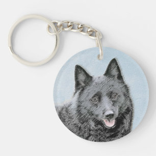 Schipperke Malerei - Niedliche Original Dog Art Schlüsselanhänger
