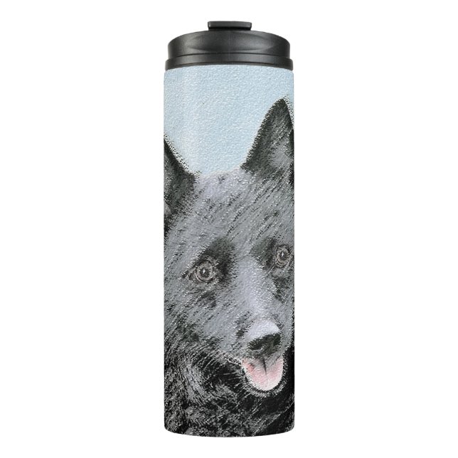 Schipperke Malerei - Niedliche Original Dog Art Thermosbecher (Vorderseite)