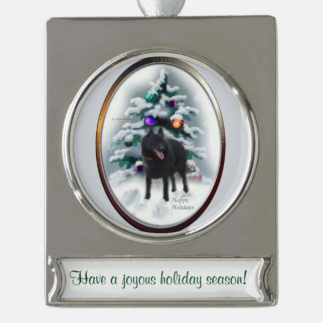 Schipperke Personalisierte Weihnachten Banner-Ornament Silber (Vorderseite)