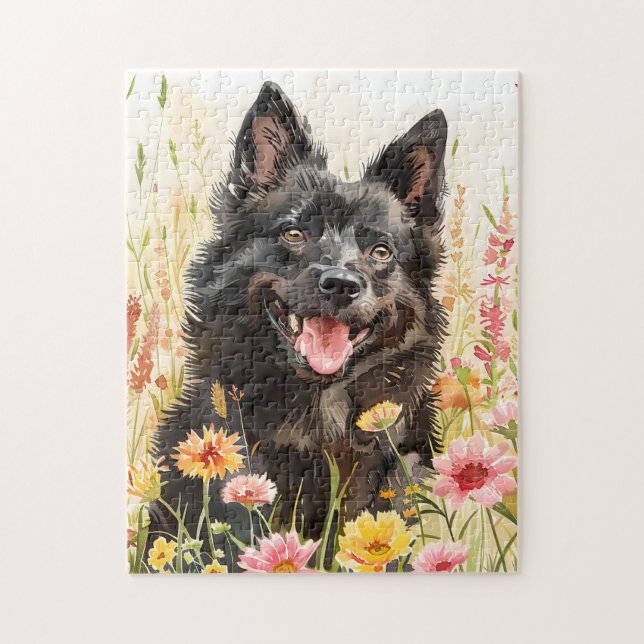 Schipperke Puzzle – Watercolor Jigsaw for Dog Fans (Vertikal)