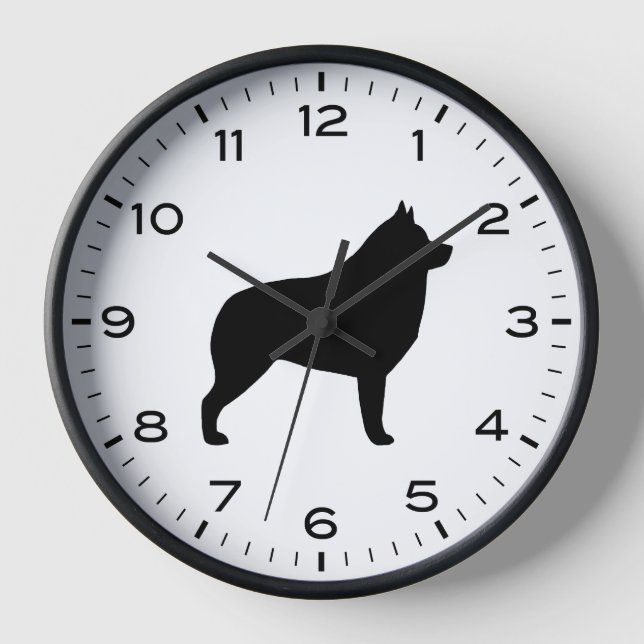 Schipperke Silhouette mit Nummern und Minuten Uhr (Vorderseite)