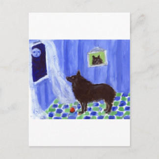 Schipperke spürt lächelnden Mond Postkarte