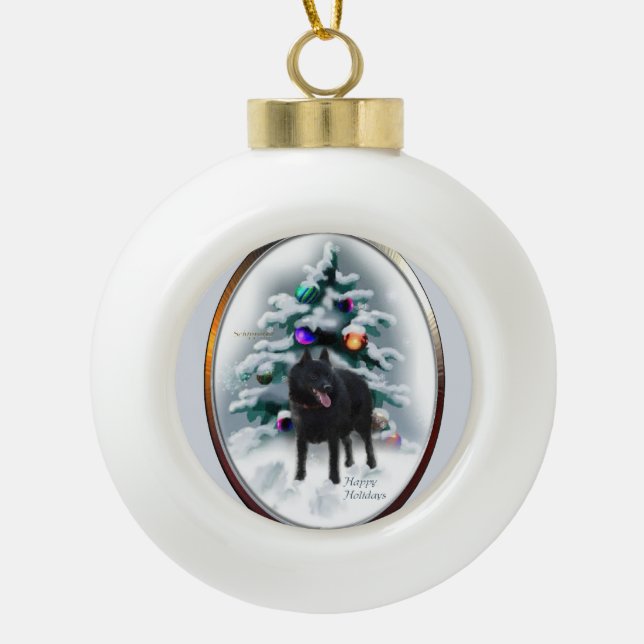 Schipperke Weihnachten Keramik Kugel-Ornament (Vorderseite)