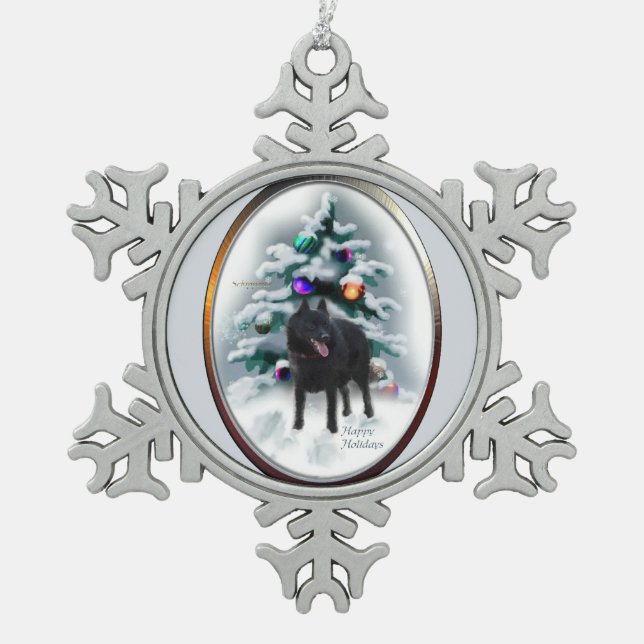 Schipperke Weihnachten Schneeflocken Zinn-Ornament (Vorderseite)
