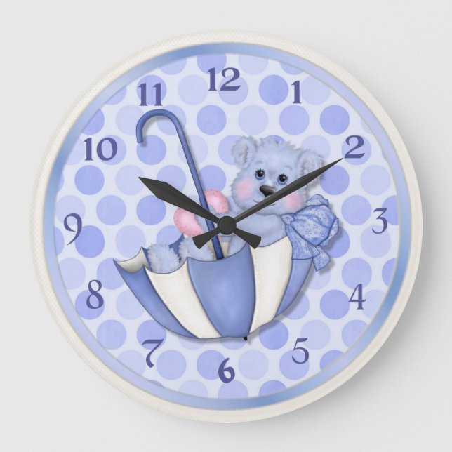 Schirmbären Blau - Anpassen Große Wanduhr (Vorderseite)