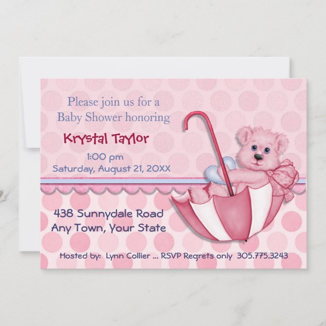 Schirmbären Pink - Einladung (Vorderseite)