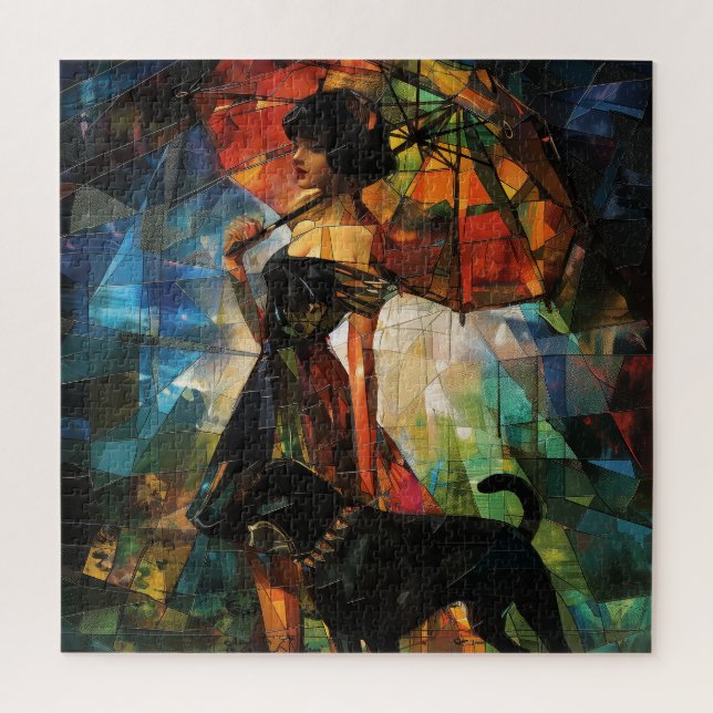 Schirmweibchen mit Hund Puzzle (Vertikal)