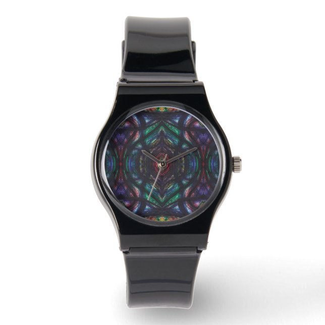 Schisma Dunkler Regenbogen Abstracte Aquarellkunst Armbanduhr (Vorderseite)