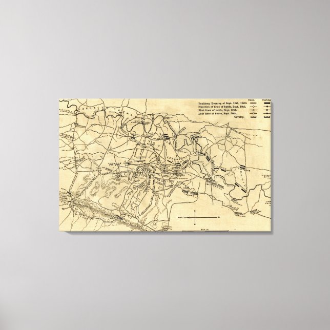 Schlacht bei Chickamauga - Panoramabalkarte des Zi Leinwanddruck (Vorderseite)