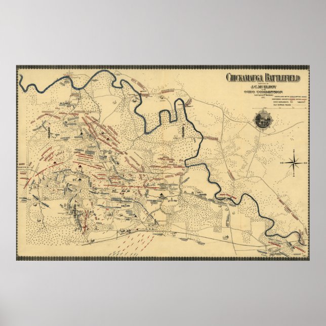 Schlacht bei Chickamauga - Panoramabalkarte des Zi Poster (Vorne)