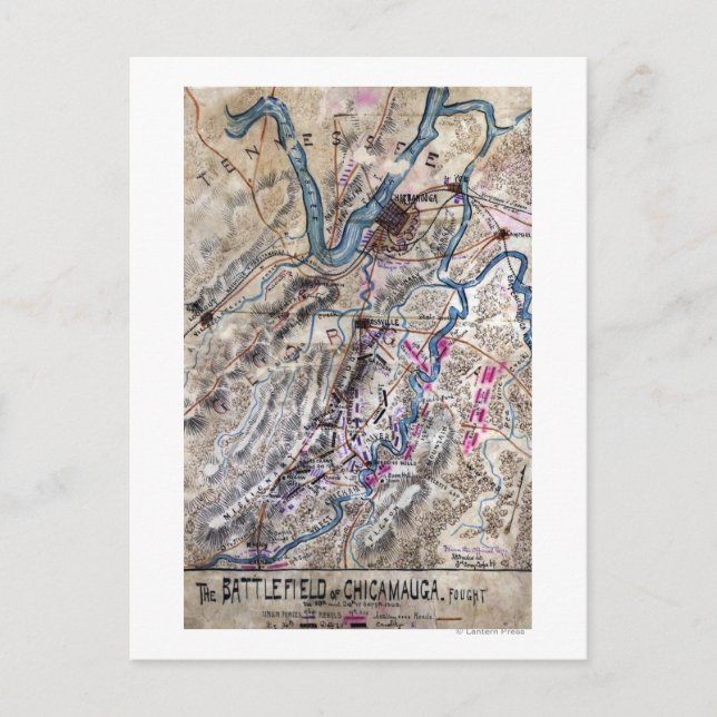 Schlacht bei Chickamauga - Panoramabalkarte des Zi Postkarte (Vorderseite)