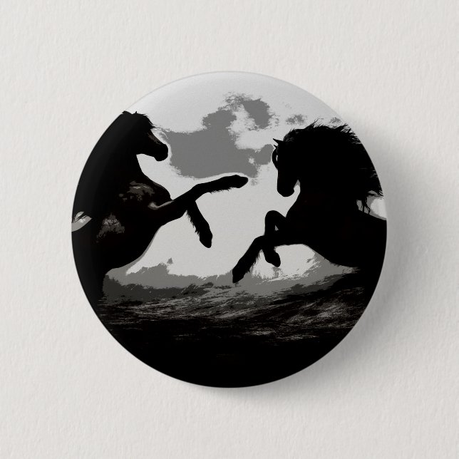 Schlacht bei den Pferden - Pferde Kunst Button (Vorderseite)