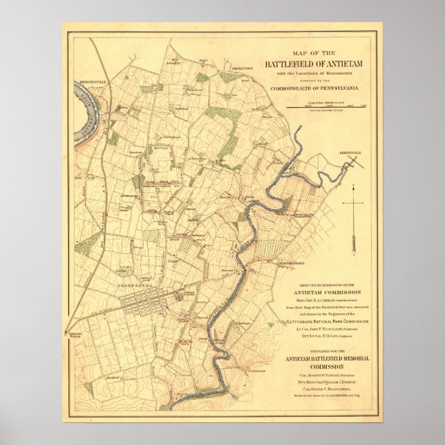 Schlacht von Antietam - Panoramabalkarte des Zivil Poster (Vorne)