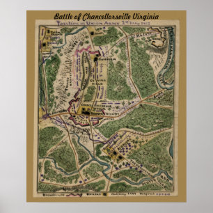 Schlacht von Chancellorsville Virginia - Karte Poster