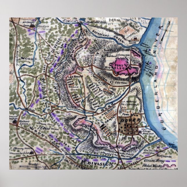 Schlacht von Fort Donelson - Panoramablick aus dem Poster (Vorne)