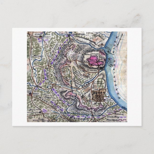 Schlacht von Fort Donelson - Panoramablick aus dem Postkarte (Vorderseite)