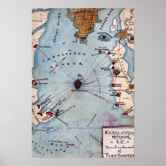 Schlacht von Fort Sumter - Panorama des Zivilen Kr Poster (Vorne)