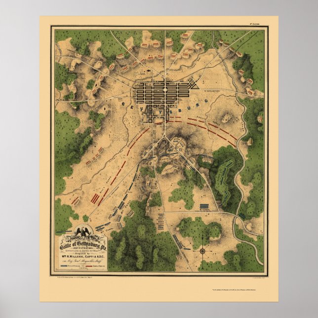 Schlacht von Gettysburg, PA - Panoramablick - 1863 Poster (Vorne)