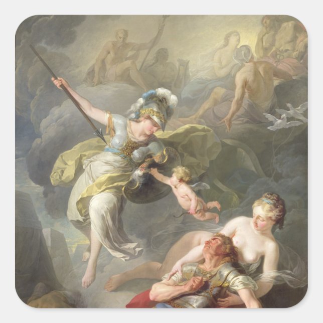 Schlacht zwischen Minerva und Mars, 1771 Quadratischer Aufkleber (Vorderseite)