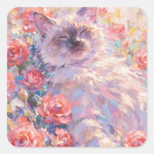 Schlachten der Siamkatze bei Rote Rosen Quadratischer Aufkleber