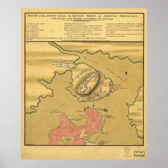 Schlachtfeld der Schlacht von Bunker Hill Karte 17 Poster (Vorne)