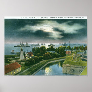 Schlachtschiff-Flotte, Hampton-Straßen, VA Vintag Poster