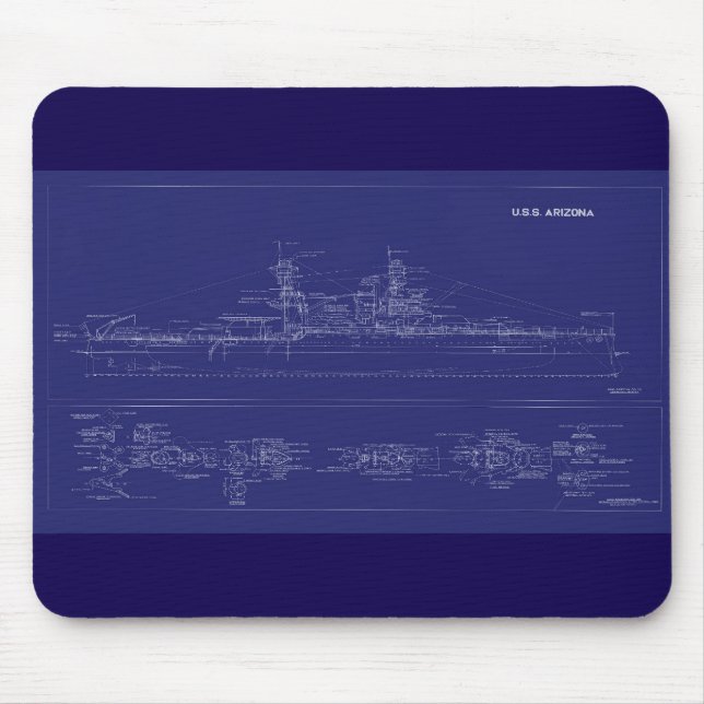 Schlachtschiff USS Arizona Blaupause Mousepad (Vorne)