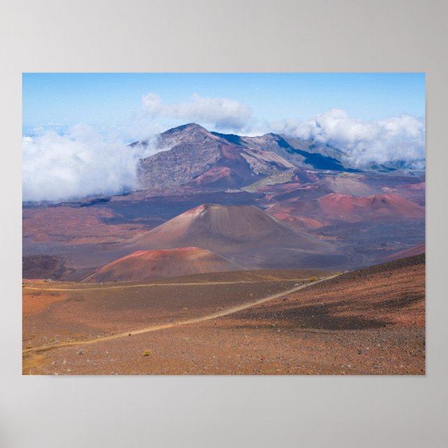 Schlackenkegel und Berge im Haleakala-Krater Poster (Vorne)
