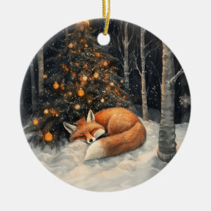 Schlaf Fox Whimsical Rustikale Weihnachten Keramik Ornament