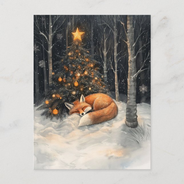 Schlaf Fox Whimsical Rustikale Weihnachten Postkarte (Vorderseite)