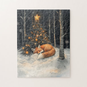 Schlaf Fox Whimsical Rustikale Weihnachten Puzzle