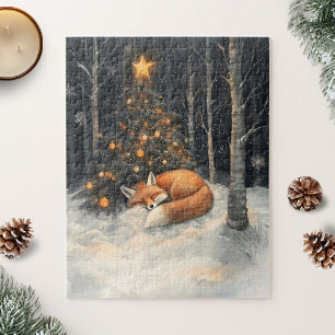 Schlaf Fox Whimsical Rustikale Weihnachten Puzzle