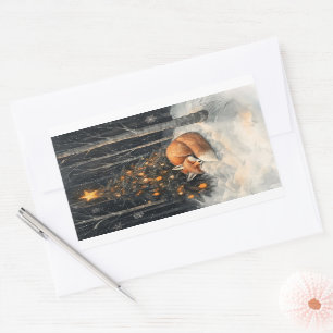 Schlaf Fox Whimsical Rustikale Weihnachten Rechteckiger Aufkleber