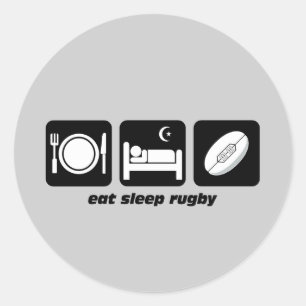 Schlaf Rugby essen Runder Aufkleber