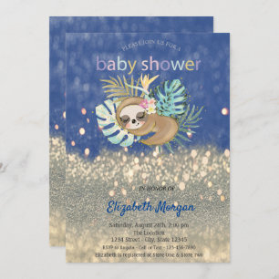 Schlaf Sloth Glitzer Bokeh Baby Dusche Einladung