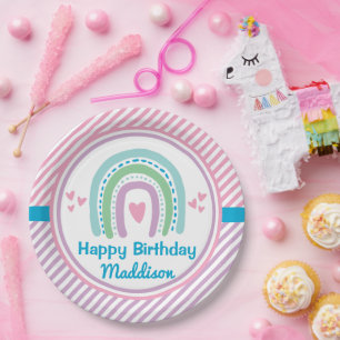 Schlaf unter halbem Schlaf über Regenbogen Pappteller