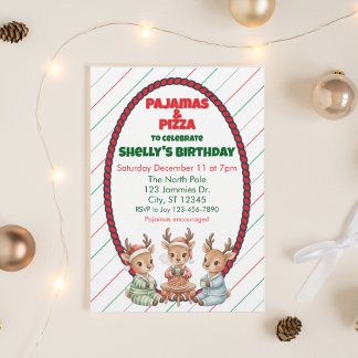 Schlafanzug & Pizza, Weihnachts-Rentier-Geburtstag Einladung