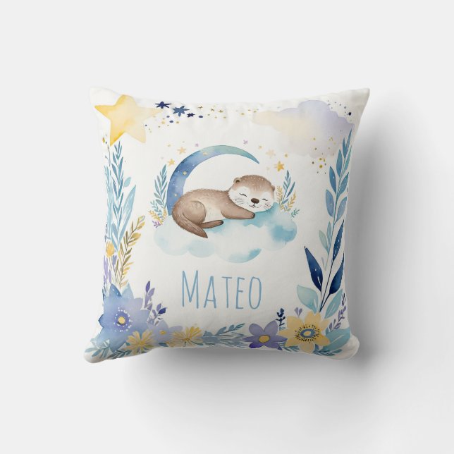 Schlafbaby Otter Boho Name Kinderzimmer Kissen (Rückseite)