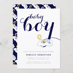 Schlafbabydusche mit blauer Typografie Einladung