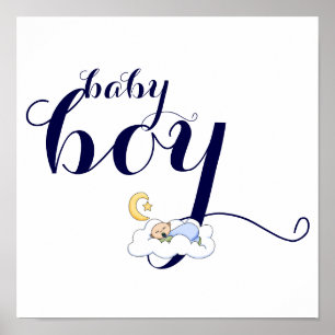 Schlafbabys Typografie blau, weiß, Kinderzimmer Poster