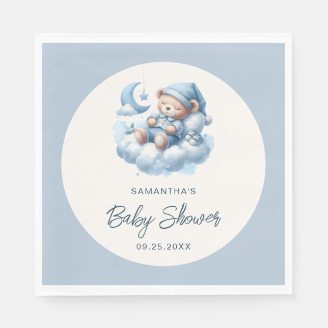 Schlafbär in der Cloud dusty blue boy baby dusche Serviette (Vorderseite)