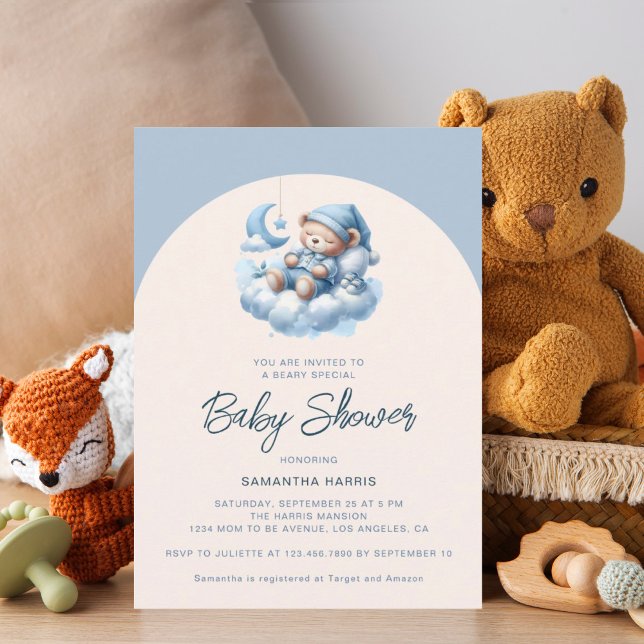 Schlafbär mit Cloud-Blue-Baby-Dusche Einladung (Von Creator hochgeladen)