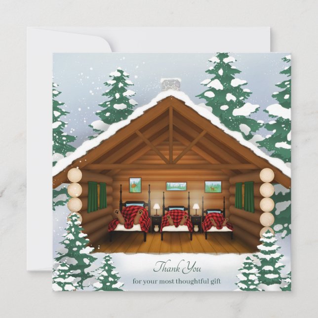 Schlafbärenfamilie Gemütliche Winternotecard (Vorderseite)