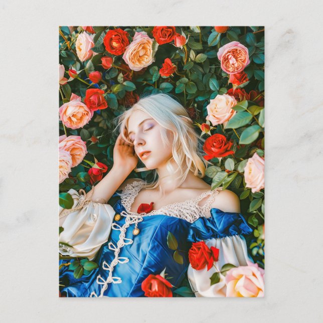 Schlafbehagen unter Rose Postkarte (Vorderseite)