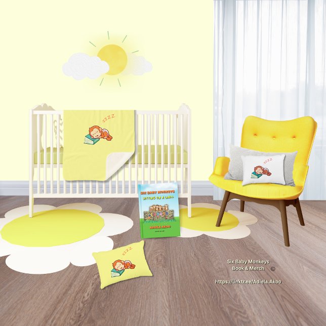 Schlafen Affenakzent Kissen von Adiela Akoo (Sleeping monkey pillow, blanket & Six Baby Monkeys book by Adiela Akoo. BUY this gr8t gift combo now)