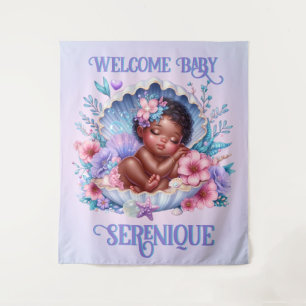Schlafen Afroamerikanisches Baby Girl Seashell Wandteppich