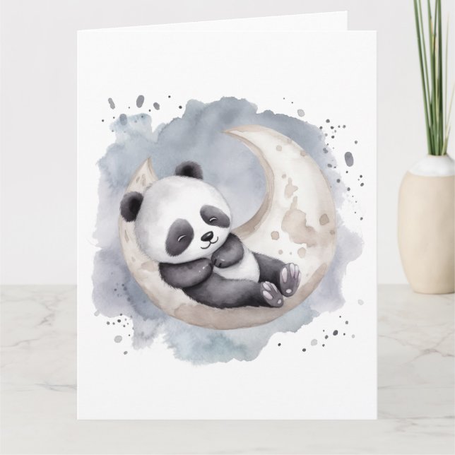 Schlafen Aquarell Crescent Moon Baby Panda Karte (Vorderseite)