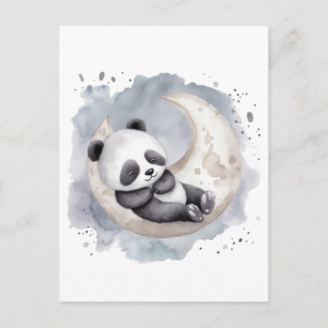Schlafen Aquarell Crescent Moon Baby Panda Postkarte (Vorderseite)
