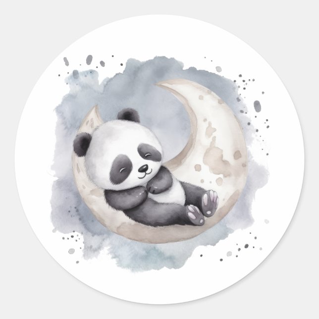 Schlafen Aquarell Crescent Moon Baby Panda Runder Aufkleber (Vorderseite)