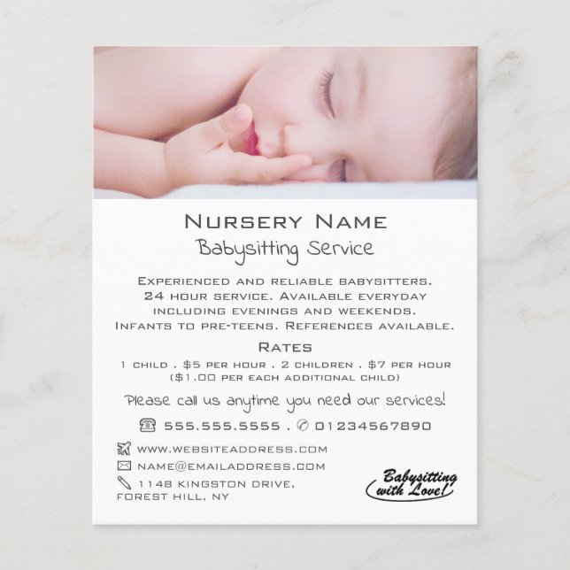 Schlafen Baby Babysitting, Kinderbetreuung, Kinder Flyer (Vorne)